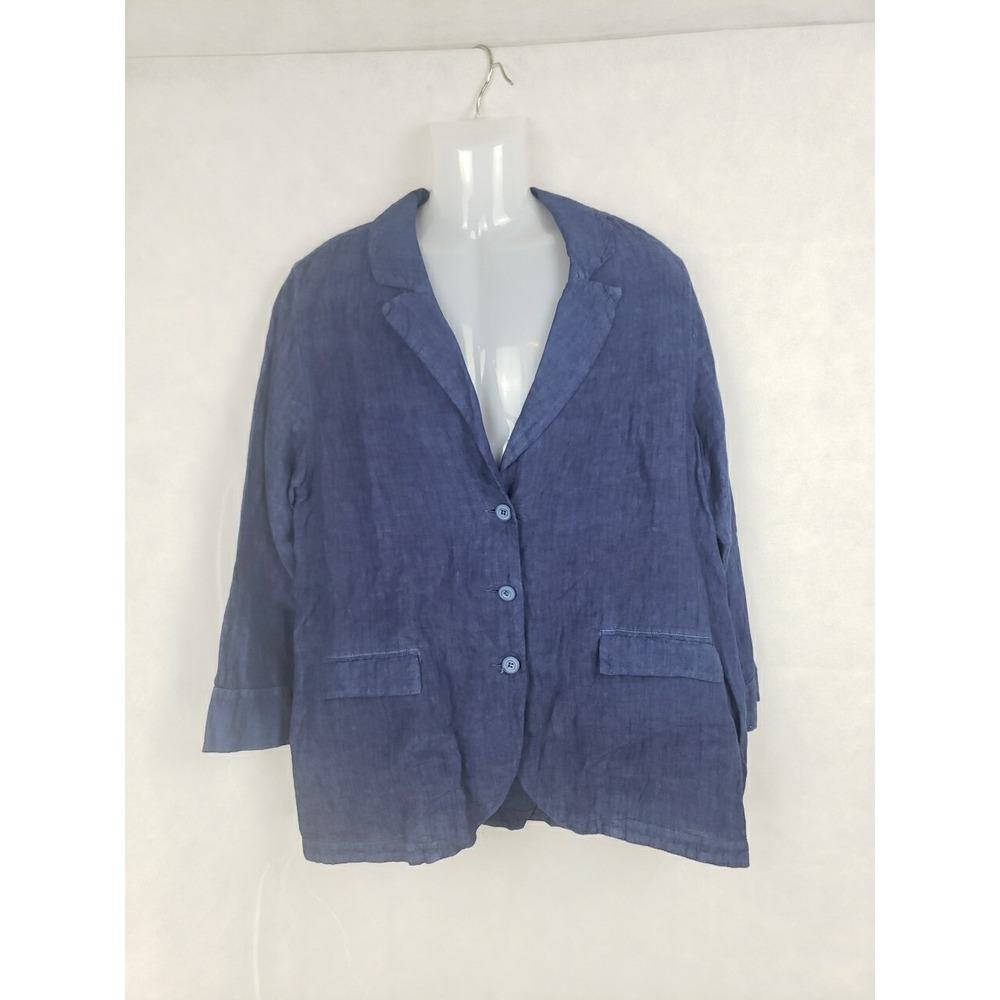 New Elemente Clemente Women's 3 Button Jacket Blue 100% Linen Size 2 Lagenlook